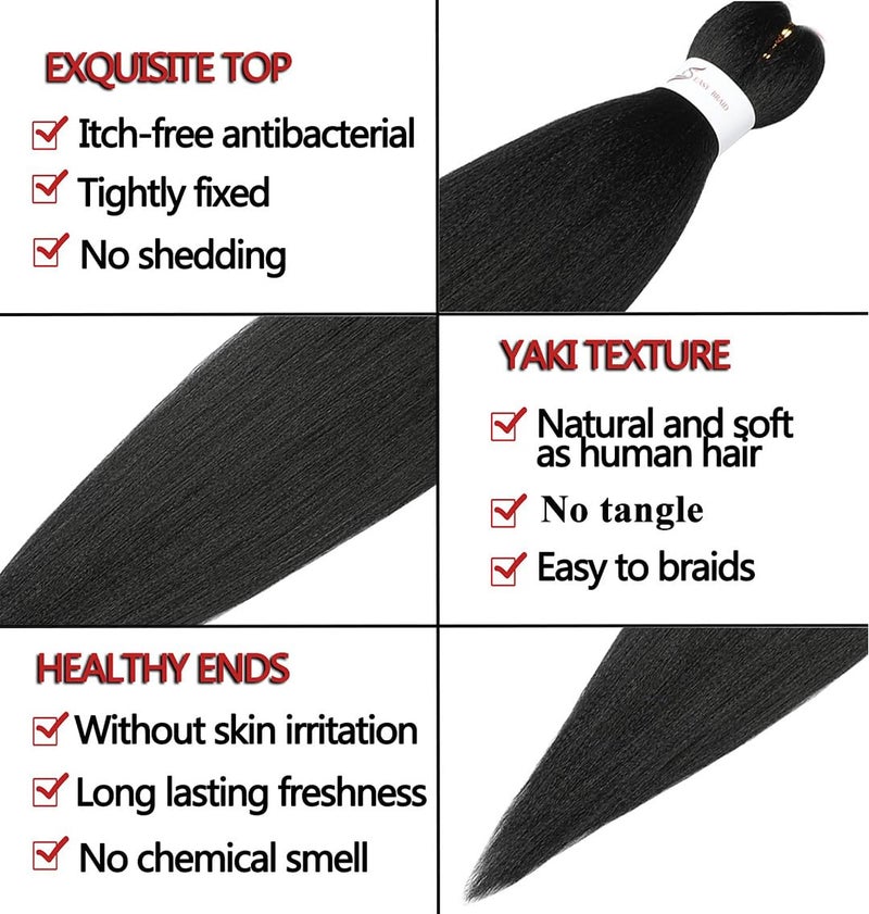 ShowCoco Pre Stretched Braiding Hair 20 Inch 8 Packs Natural Black Braiding Hair Pre Stretched Professional Soft Yaki Texture, Hot Water Setting Hair Extensions for Braids (20inch,#1B) - Image 3